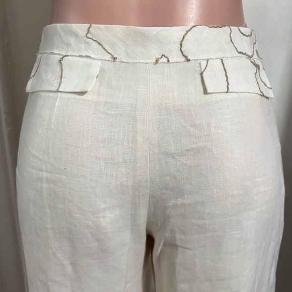 RENAISSANCE AVOCA Women’s Linen Cream Wide Leg High-Rise Pants - Picture 6 of 16